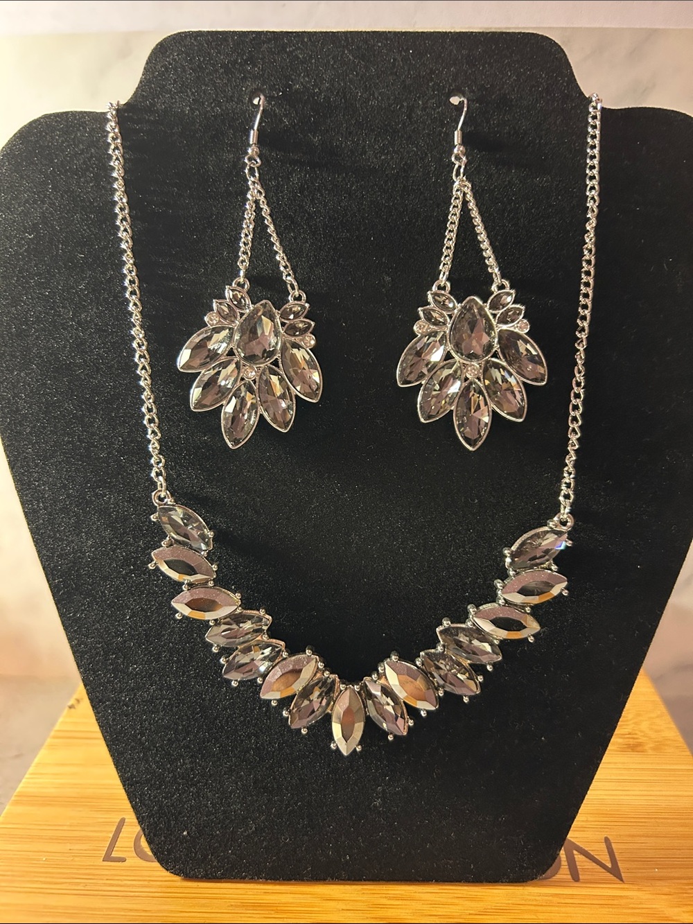 Paparazzi Silver-Tone Crystal Marquise Necklace and Dangle Earrings